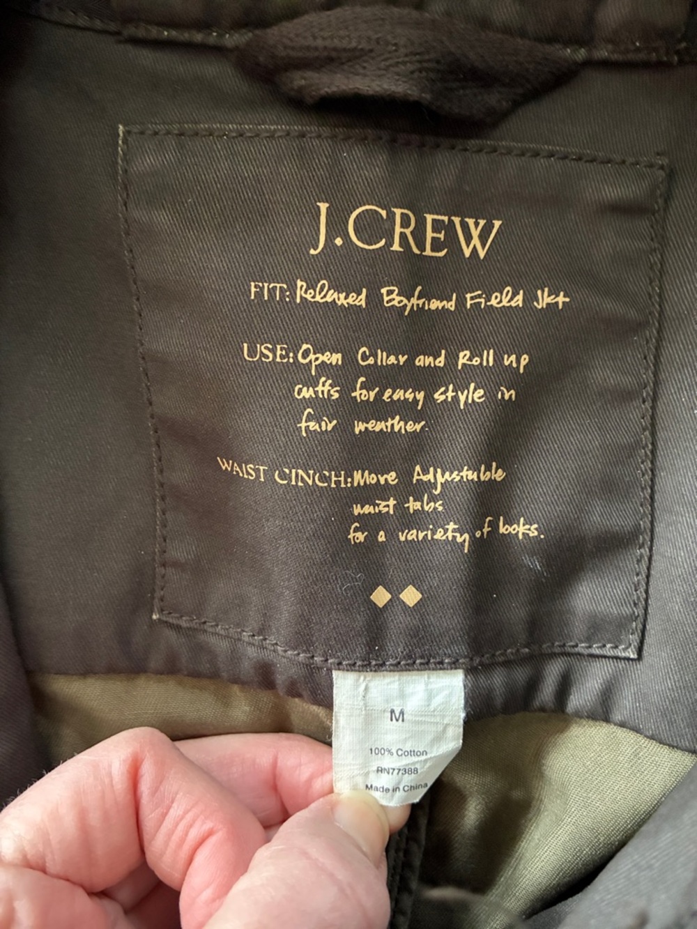 J. Crew Relaxed Boyfriend Field Jacket Olive Green Jacket Sz. Medium - Picture 5 of 12